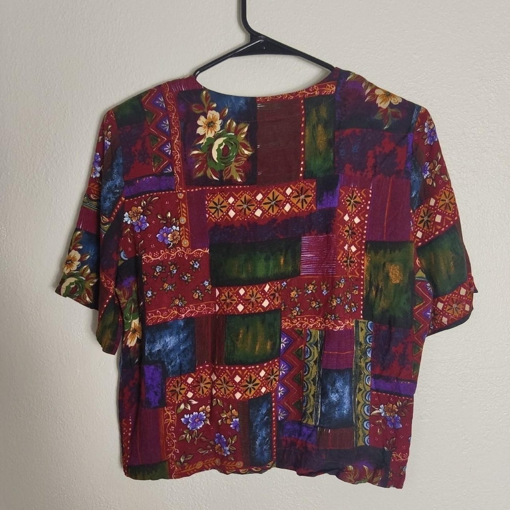 Vintage 80s Buttoned Patchwork Orange, Burgundy, … - image 3